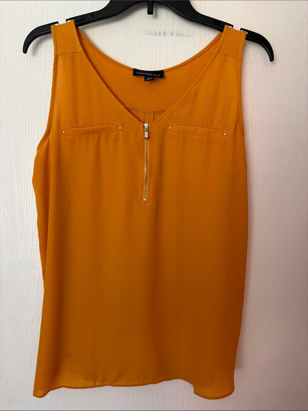 Fortune + Ivy Zip-Front Sleeveless Tank Top in Mustard